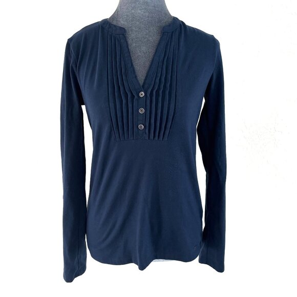 Tommy Hilfiger - Pleated Bib LS Henley w/Roll Tab Sleeves - Navy - Size XS - Picture 1 of 11